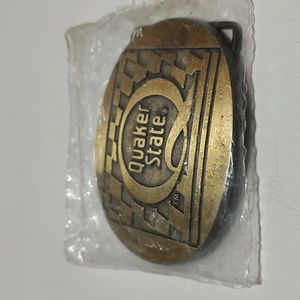 80's Quaker State Motor Oil oval brass belt buckle